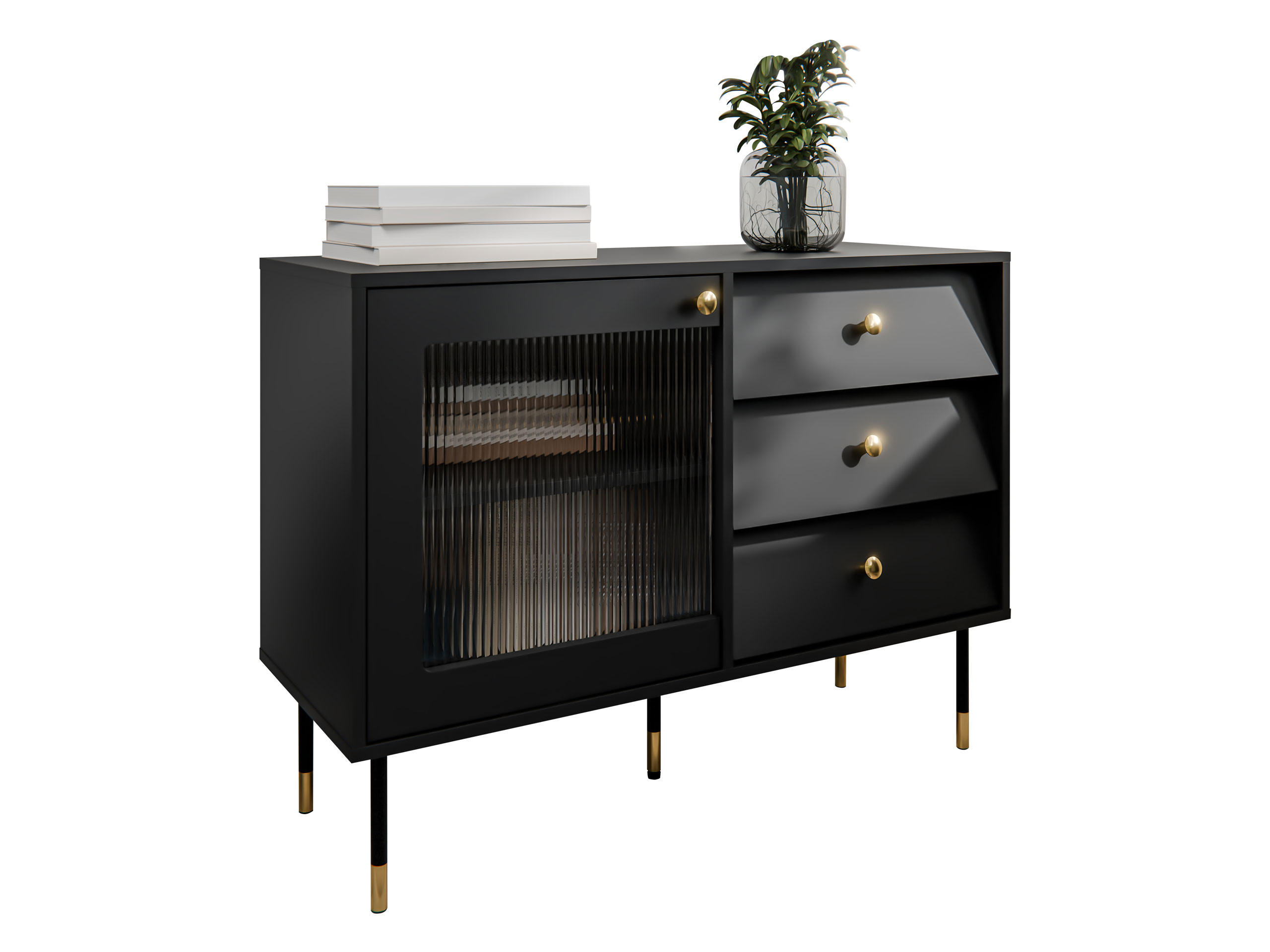 KOMMODE Valerio 100 - Goldfarben/Schwarz, Holzwerkstoff/Kunststoff (102/75/39cm) - MIRJAN24