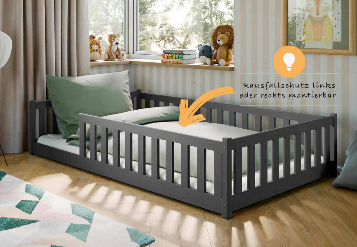 BODENBETT 120x200 cm in Graphit - Graphitfarben, Holz (120/200cm) - Kids Collective