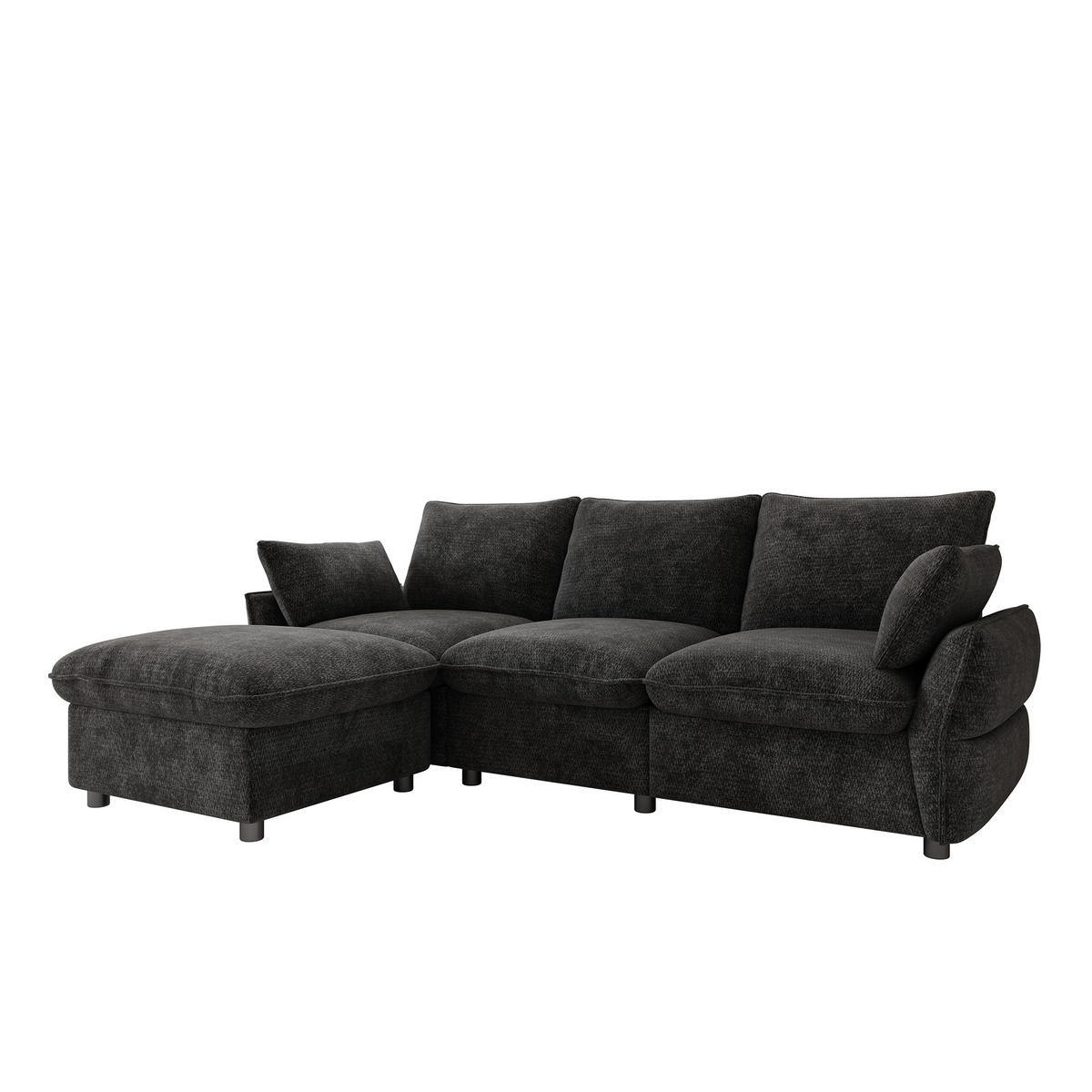 ECKSOFA 222.5/154.5/76.5 cm Dunkelgrau Chenille mit 1 Fußhocker - Dunkelgrau, Textil (222.5/154.5cm) - Oxeza