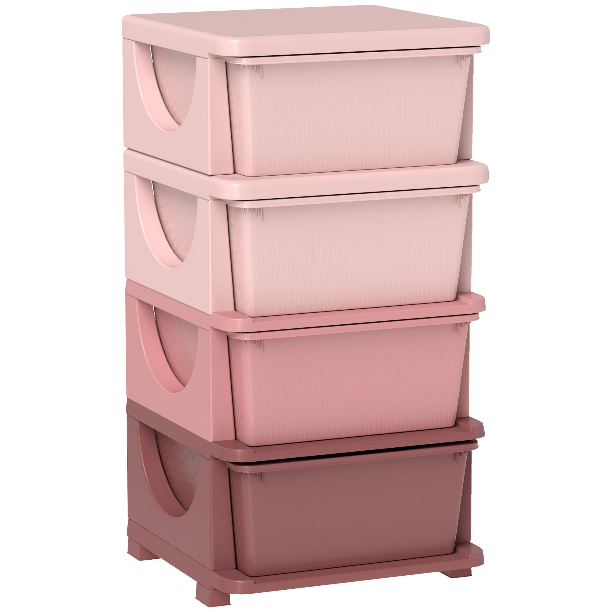 HOMCOM ÚLOŽNÉ BOXY pro děti, 4 velké zásuvky, plast, růžová