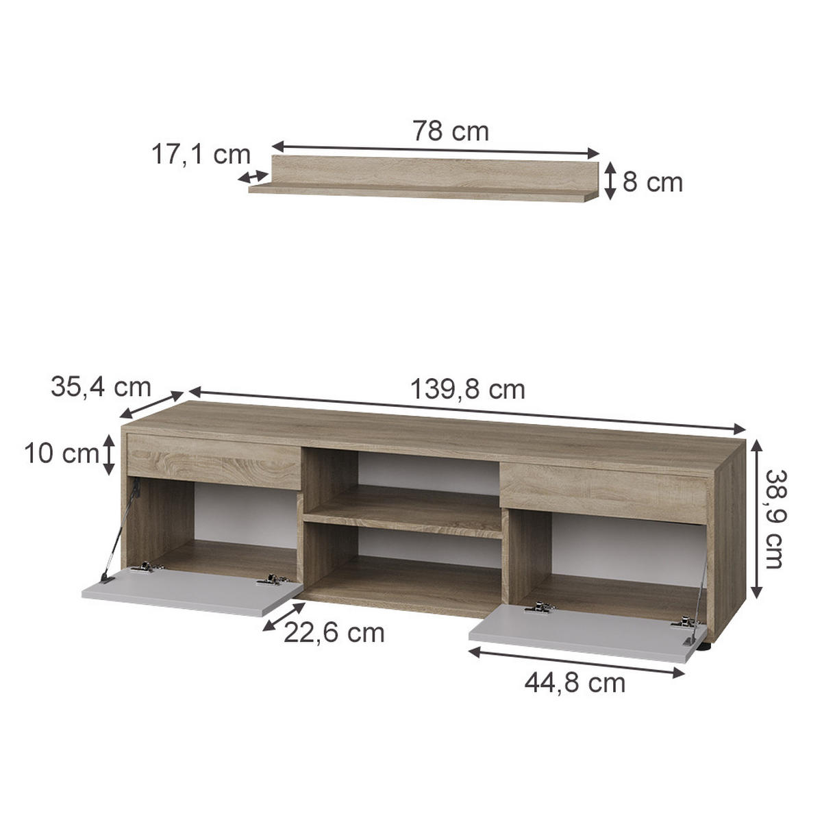 ŽIVÁ STĚNA Berno Sonoma/bílá - bílá/Sonoma dub, kompozitní dřevo (139.8/38.9/35.4cm) - Vicco