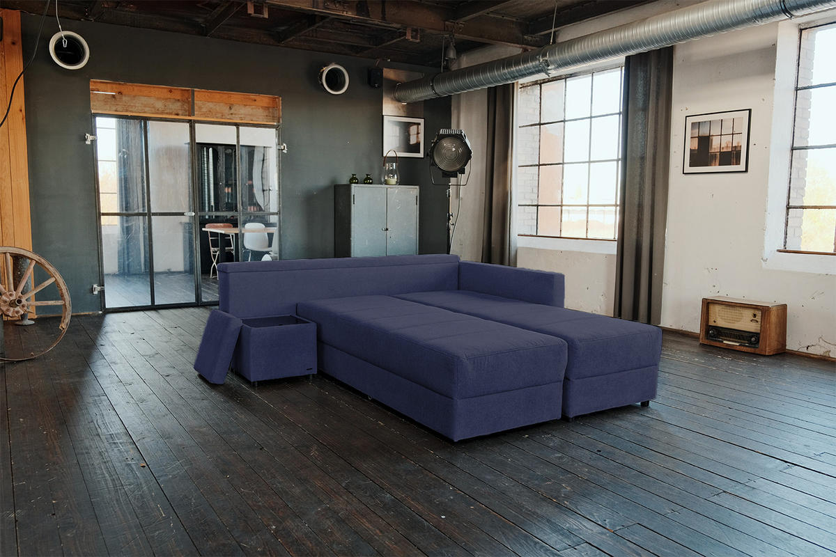 SCHLAFSOFA IDA Blau Webstoff - Blau/Schwarz, Textil (287/229cm) - KAWOLA