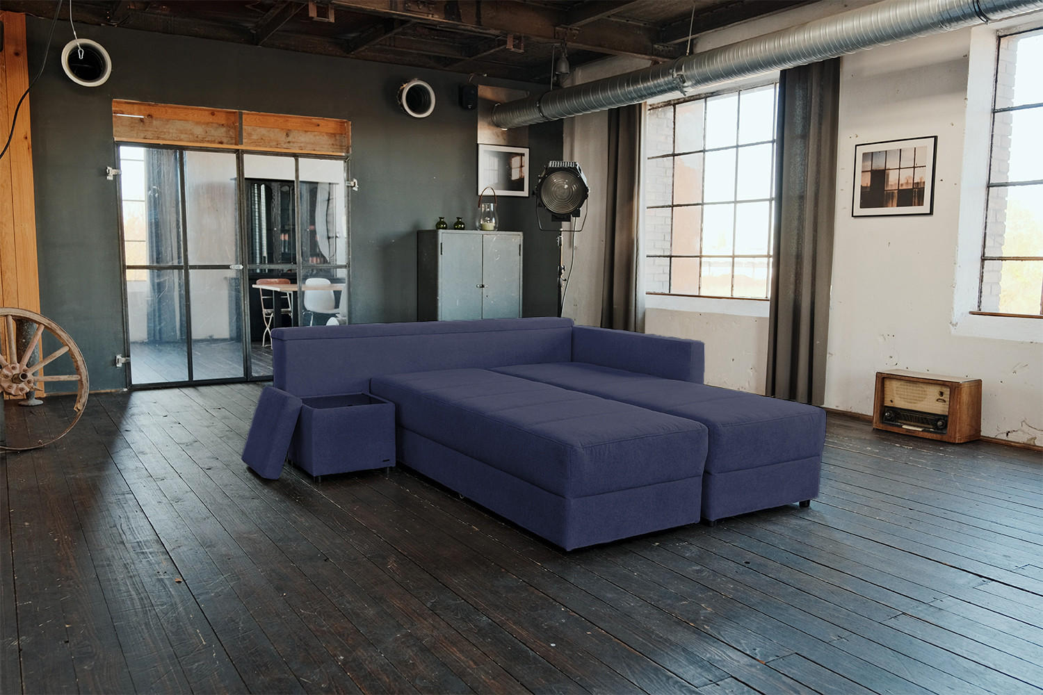 Thumbnail - Kawola Schlafsofa, Blau, Textil, 3-Sitzer, Füllung: Polyetherschaumkern, Ottomane rechts, L-Form, 287x229 cm, Wohnzimmer...