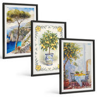 BILDER SET 3er Set - 40x60 cm Schwarzer Rahmen - Blick auf das Meer aus Zitronenbäumen - Schwarz, Kunststoff (40/60cm) - TULUP