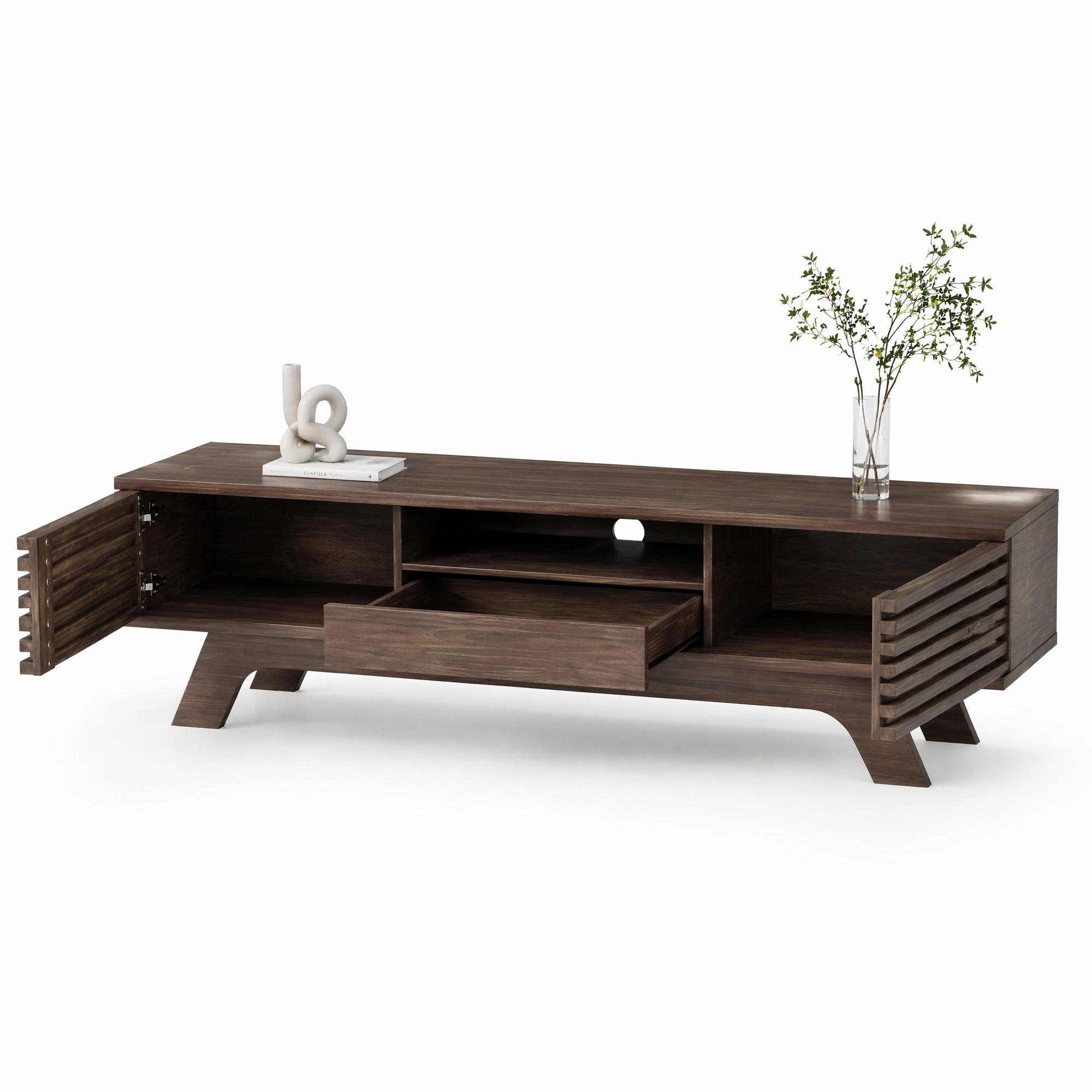 TV STOLEK vintage dřevo, 1 zásuvka, 2 dvířka, do obývacího pokoje, 150×35×44 cm - přírodní, kov/kompozitní dřevo (150/44/35cm) - STILVORA