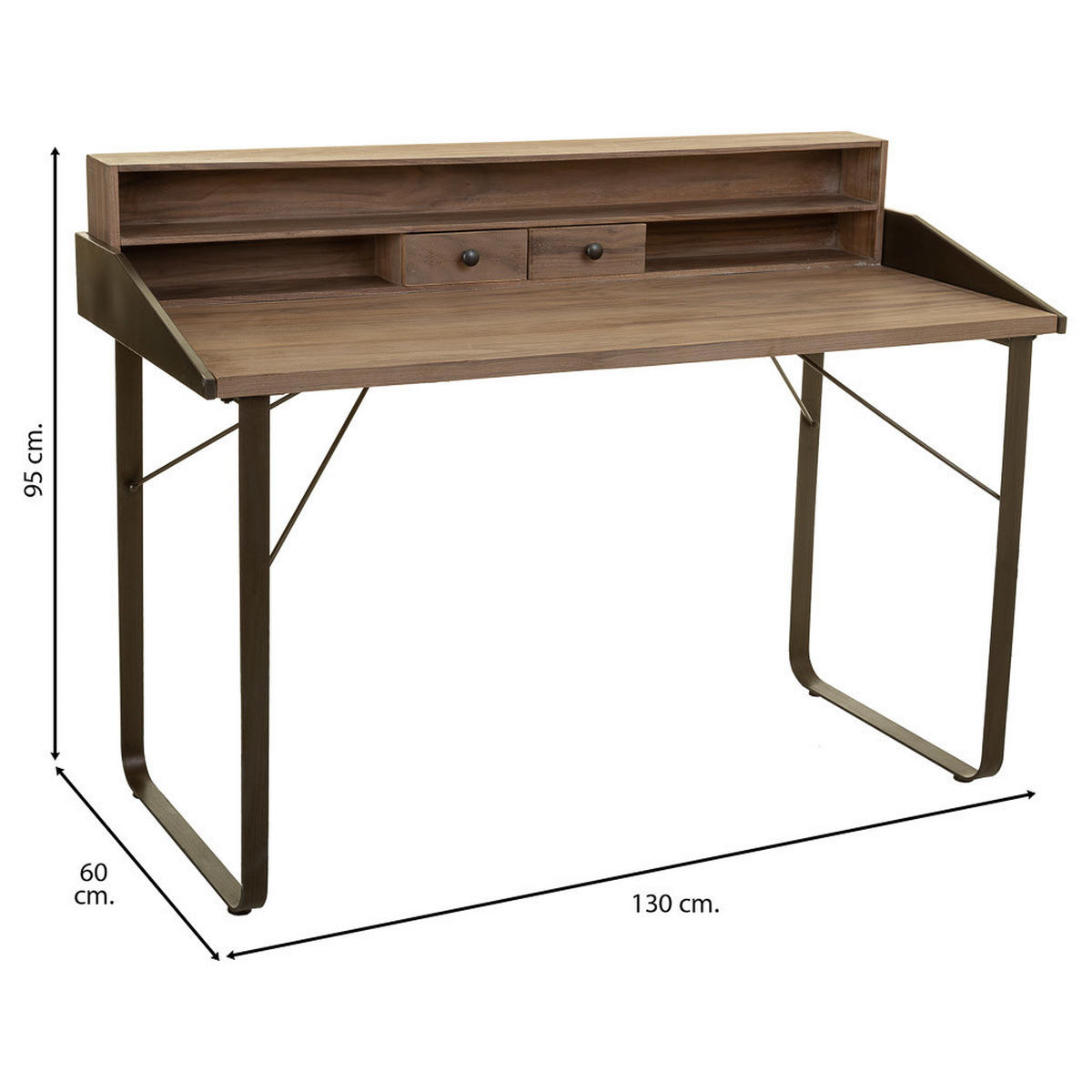 SCHREIBTISCH aus Holz und Metall 130x60x95 cm - Braun, Metall (60/130/95cm) - Wanderlust