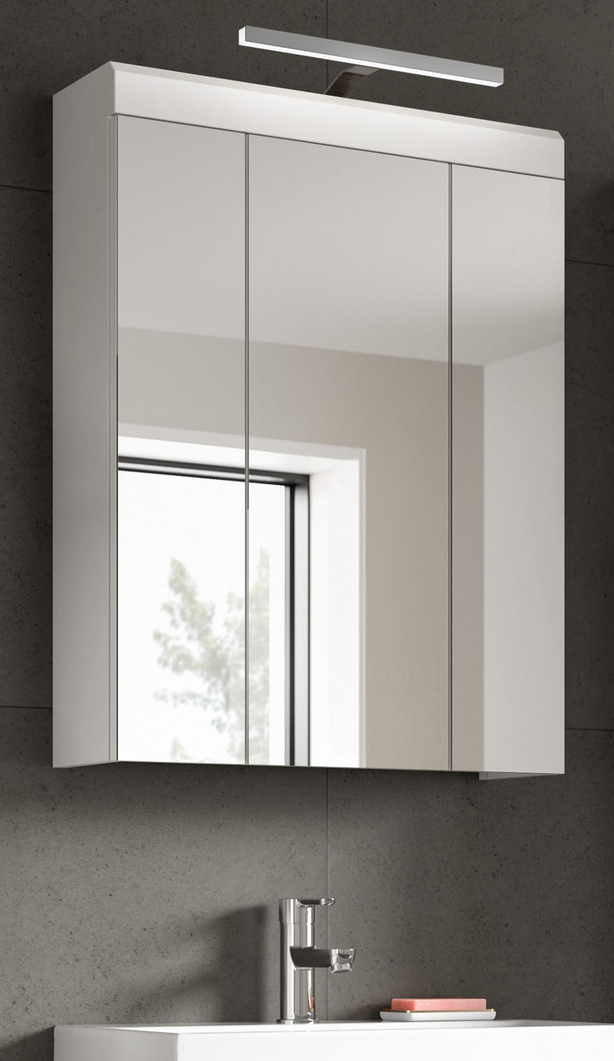 SPIEGELSCHRANK weiß Hochglanz 60 cm, Badschrank 3-türig - Weiß Hochglanz/Silberfarben, Glas/Holzwerkstoff (60/79/18cm) - Inn.Furn