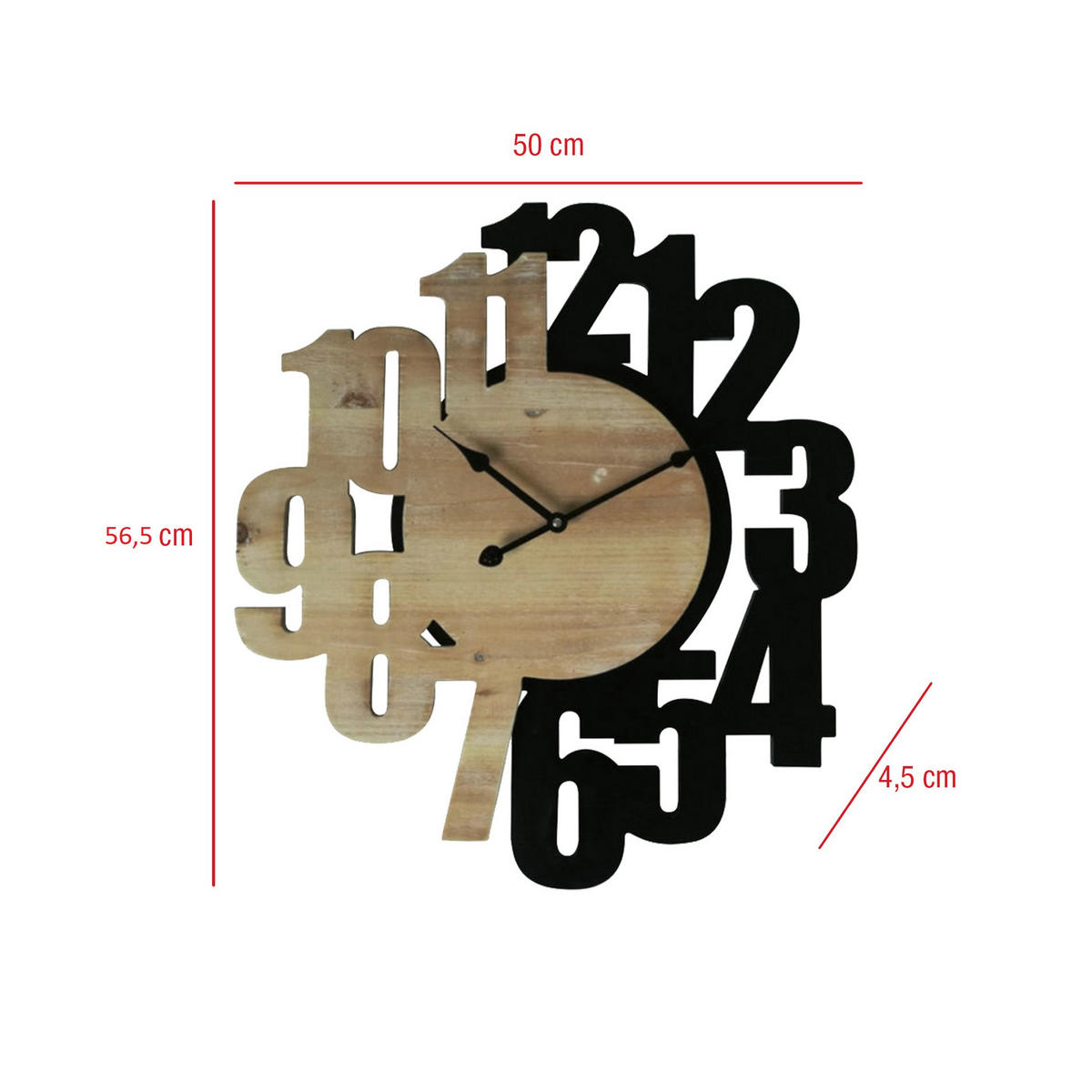 WANDUHR Schwarz 5/50/57 cm - Schwarz, Holzwerkstoff (5/57/50cm) - Mobili Rebecca