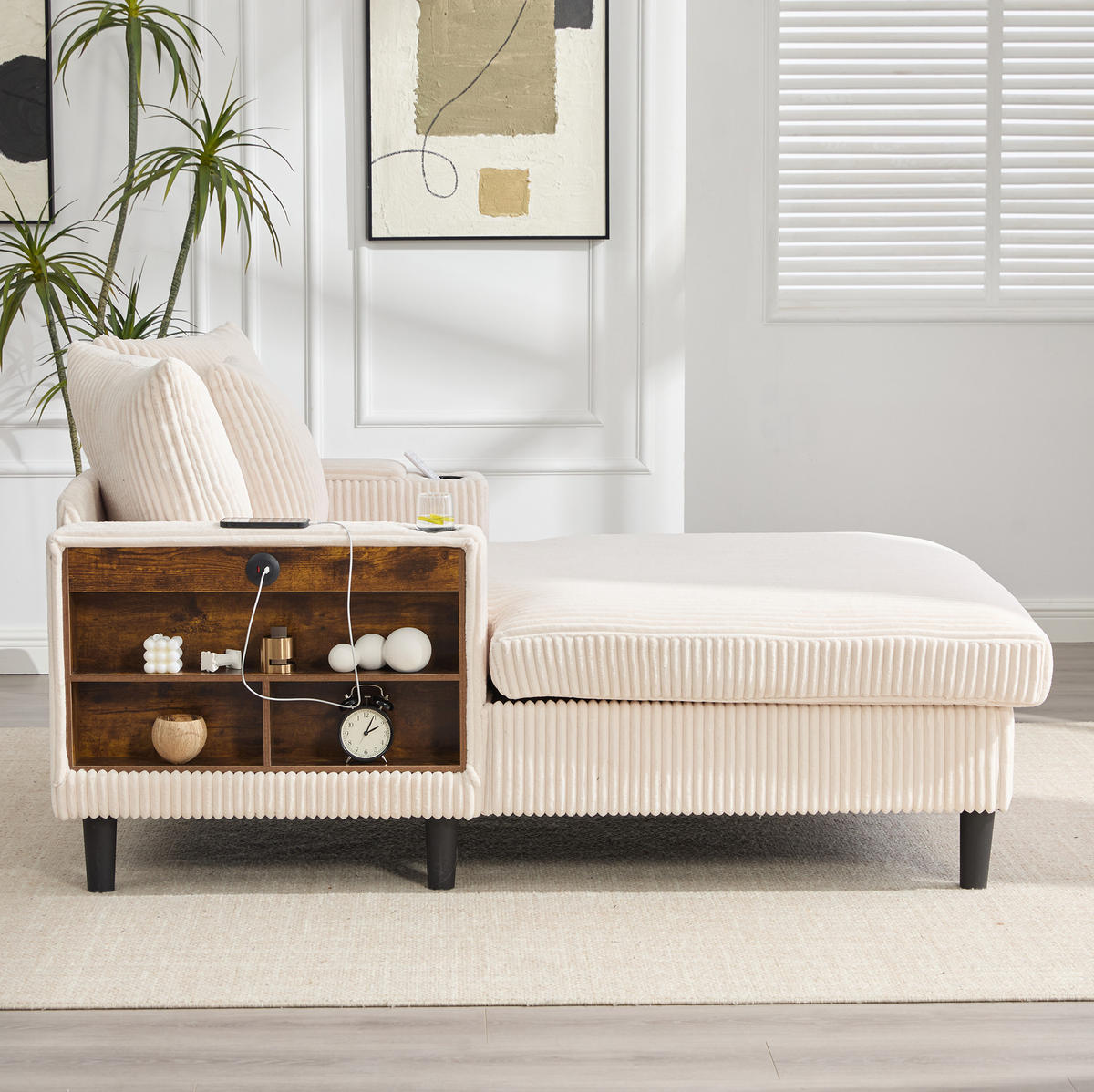 SCHLAFSOFA 129/170/70 cm aus Cord mit LED-Beleuchtung und USB-Ladeanschluss Beige - Beige, Textil (170/70/129cm) - Modenvie