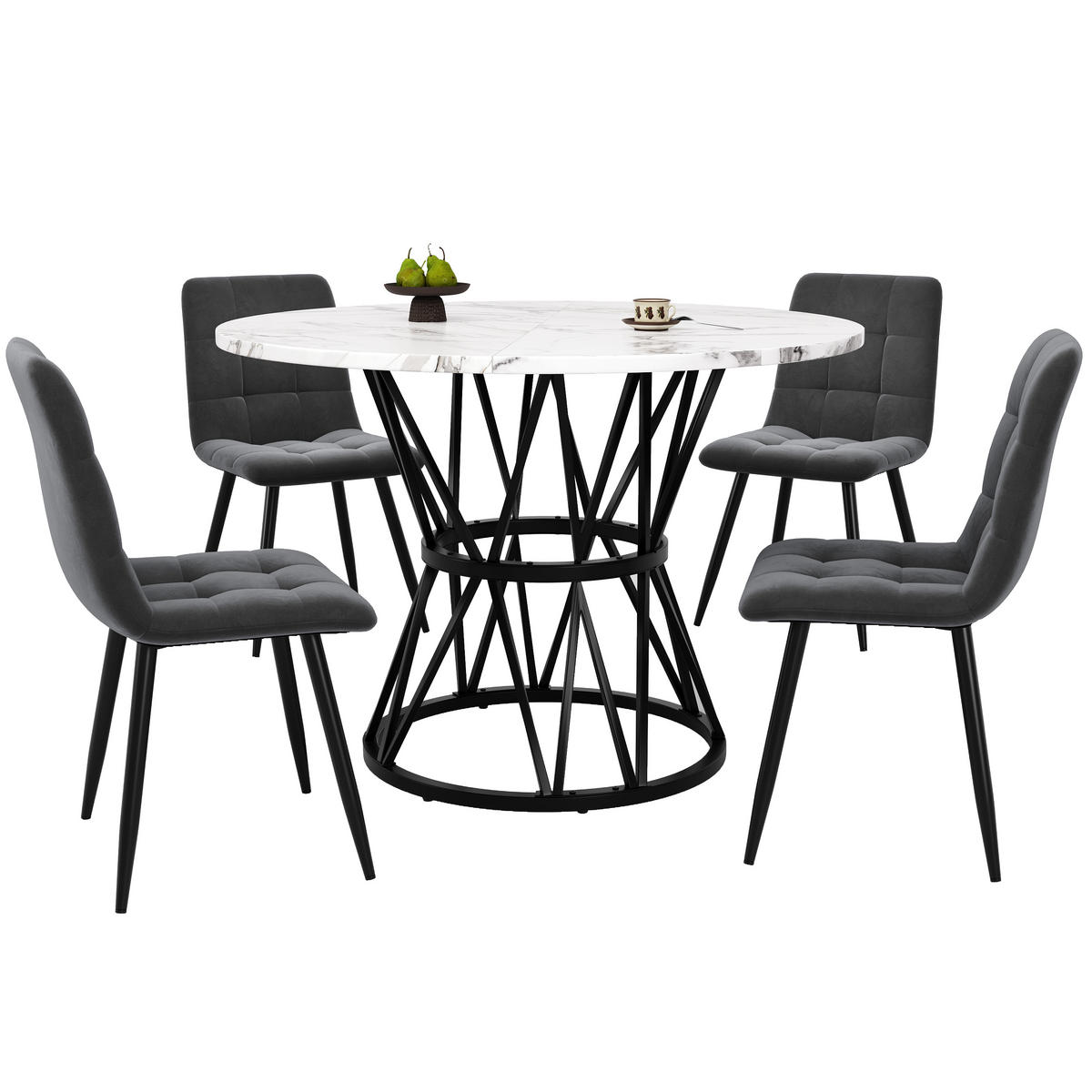 ESSGRUPPE DE-39224 runder 100 cm Tisch mit 4 Stühlen Schwarz - Schwarz, Holzwerkstoff (100/76/100cm) - ComfortXL