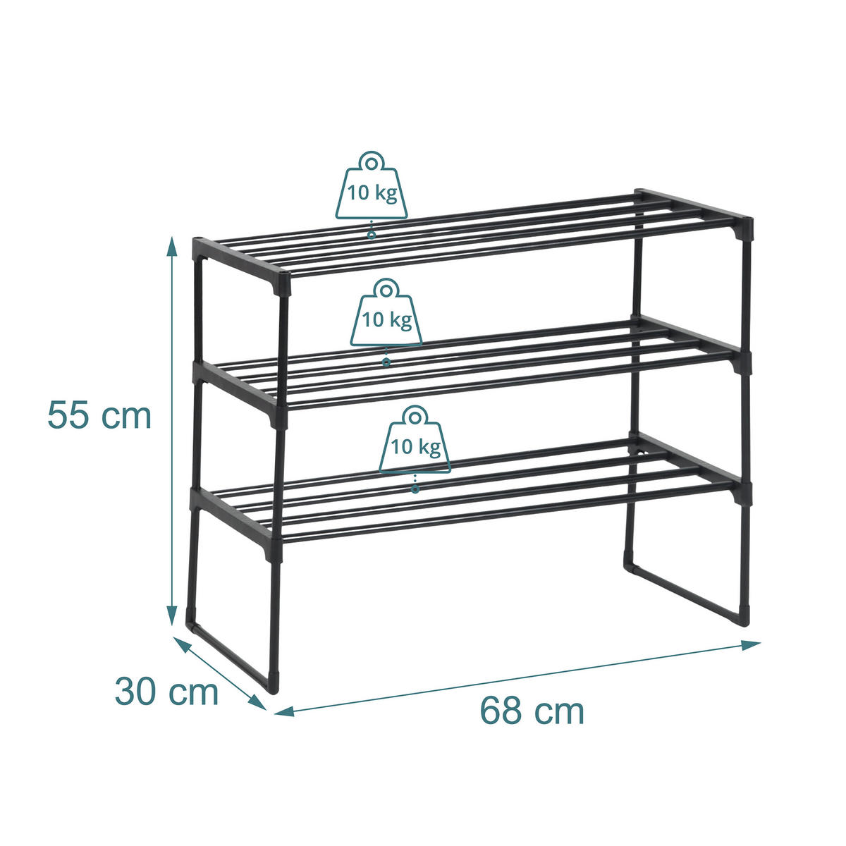BOTNÍK - černá, kov/plast (68/55/30cm) - Relaxdays