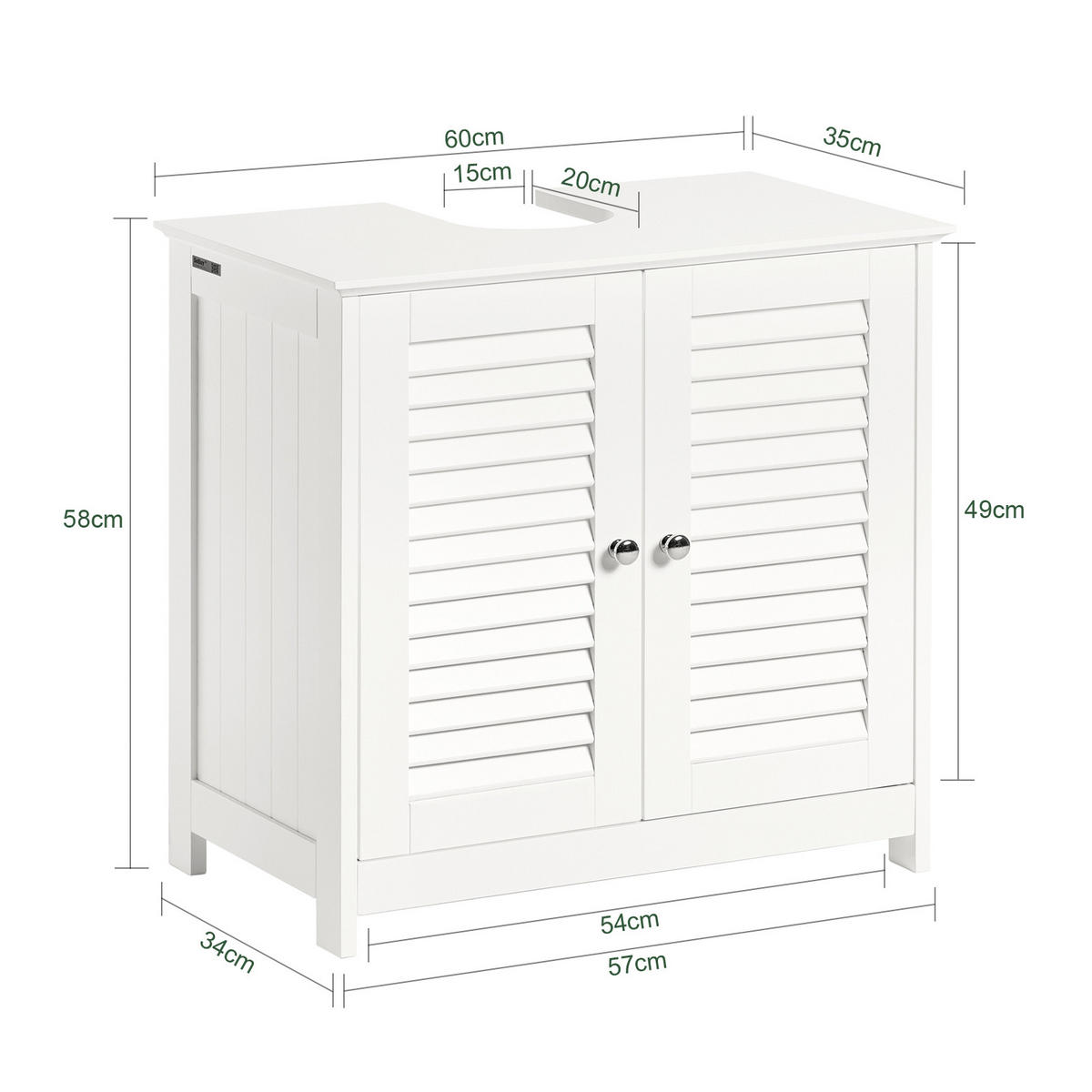 WASCHBECKENUNTERSCHRANK Weiß, 60x58x35cm - Weiß, Holzwerkstoff (60/58/35cm) - SoBuy