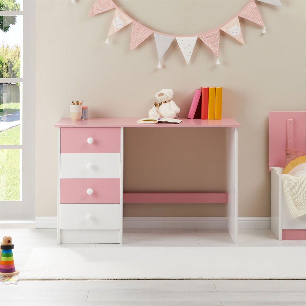 Thumbnail - Idimex Schreibtisch, Weiß, Rosa, Holz, Kiefer, Vintage, 115x73x54 cm, FSC Mix, Arbeitszimmer, Schreibtische, Bürotische