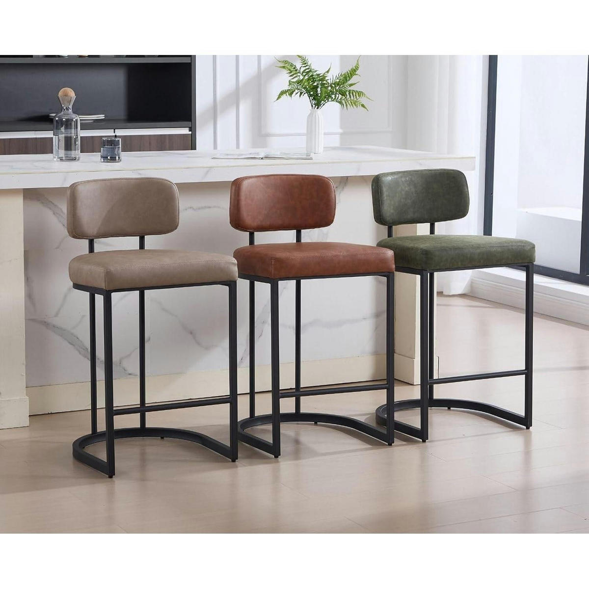 BARHOCKER 4er Set Braun mit Rückenlehne und Fußstütze - Braun, Metall (44.5/89/52cm)