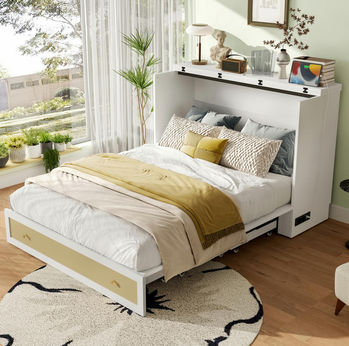POLSTERBETT aus MDF 140x200 cm in Weiß mit USB, Steckdose & Schublade - Weiß, Holzwerkstoff (140/200cm) - Modfu