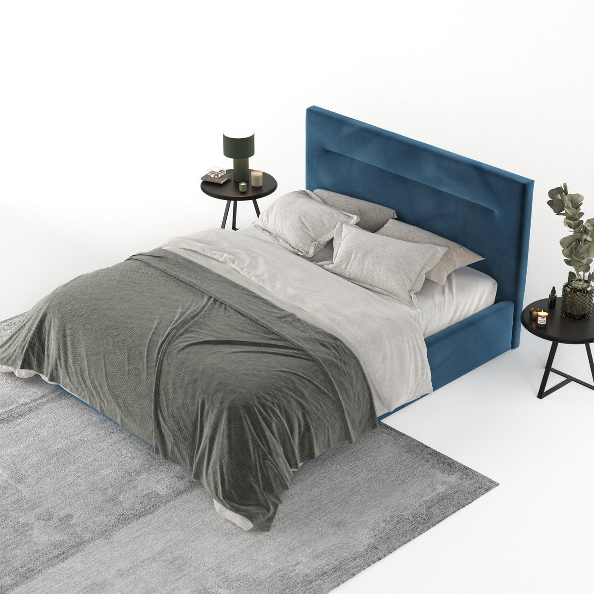 POLSTERBETT Liline 140/200 cm Dunkelblau im Kronos Stoff - Schwarz/Naturfarben, Holz/Holzwerkstoff (140/200cm) - AltaBeds