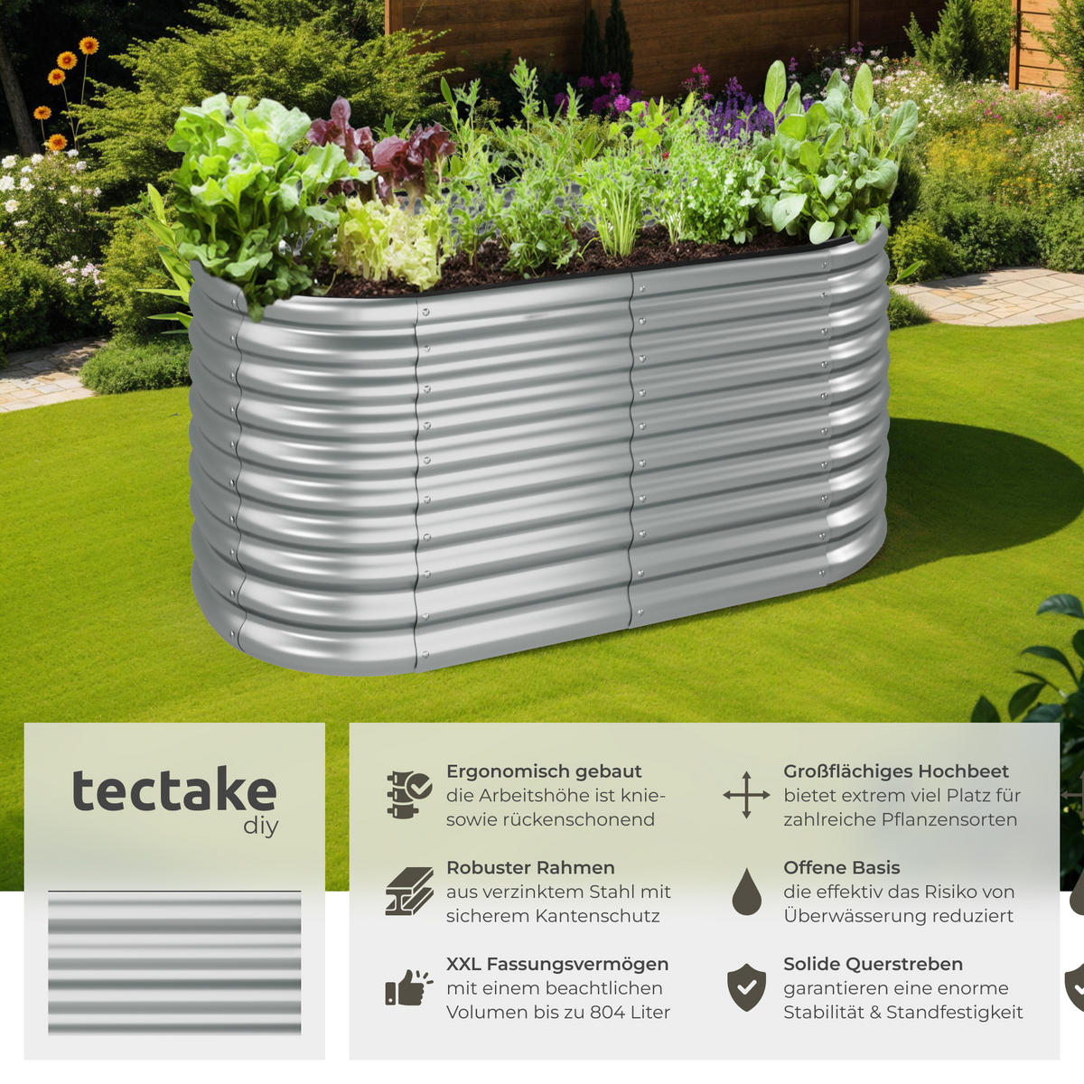 HOCHBEET Flormma,160 x 80 x 80 cm,silber - Silberfarben, Metall (160/80/80cm) - tectake