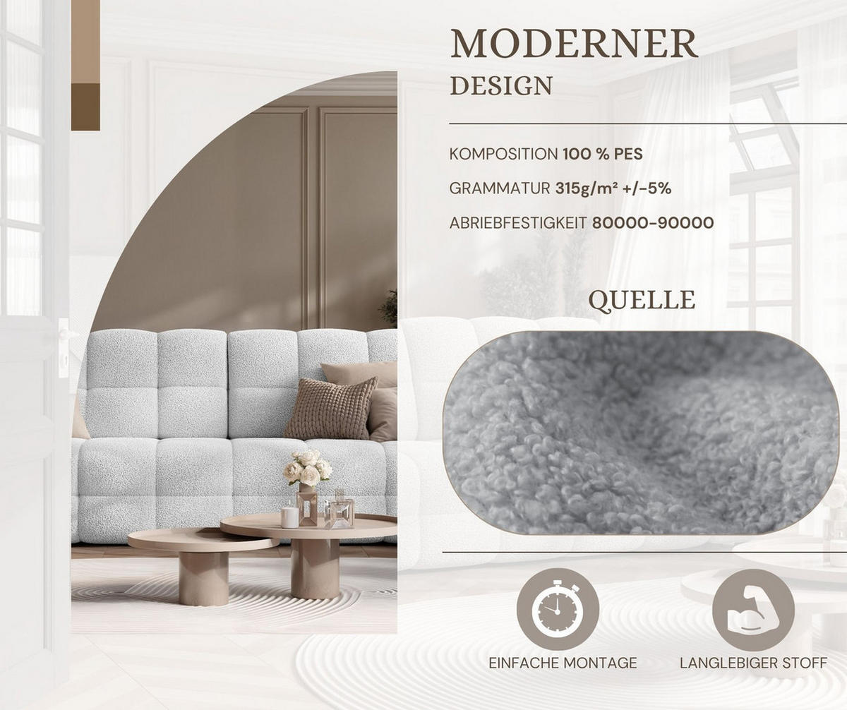 SCHLAFSOFA MOLLY mit Bettkasten, Stoff Hellgrau - Hellgrau, Textil (248/92/93cm) - Idohome
