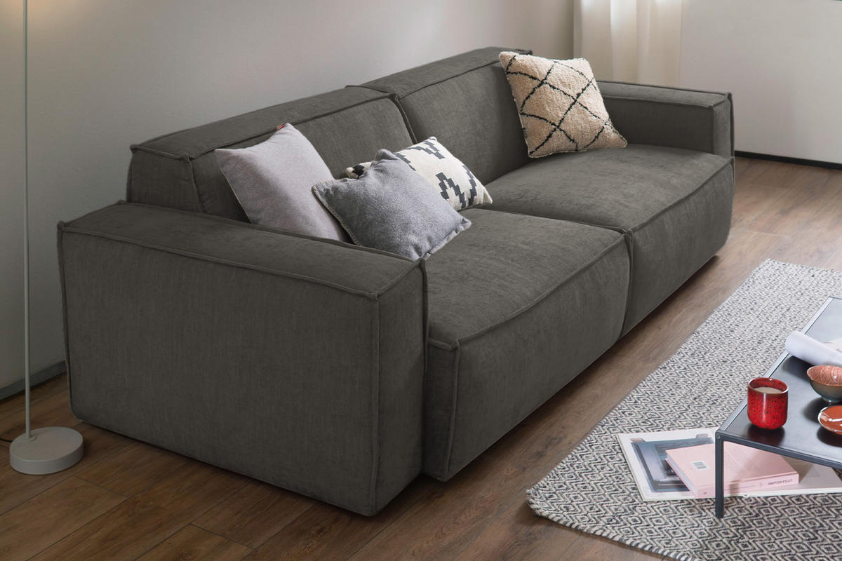 SITZGRUPPE SAMU Grau Webstoff - Schwarz/Grau, Kunststoff/Textil (256/72/106cm) - KAWOLA