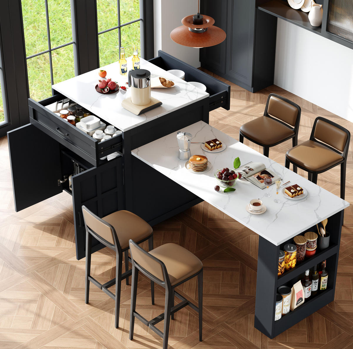 BARTISCH 133-202/70/93,5 cm in Schwarz mit Stauraum und ausziehbarer Tischplatte - Schwarz, Holzwerkstoff (133/70/93.5cm) - BEAOK