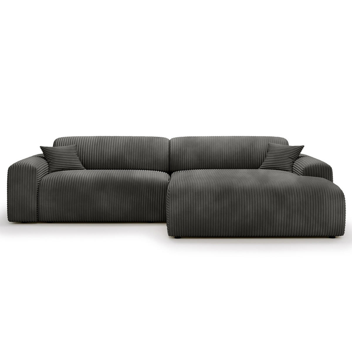 ECKSOFA mit Longchair - Cord - Schwarz/Grau, Kunststoff/Textil (284/178cm) - home24