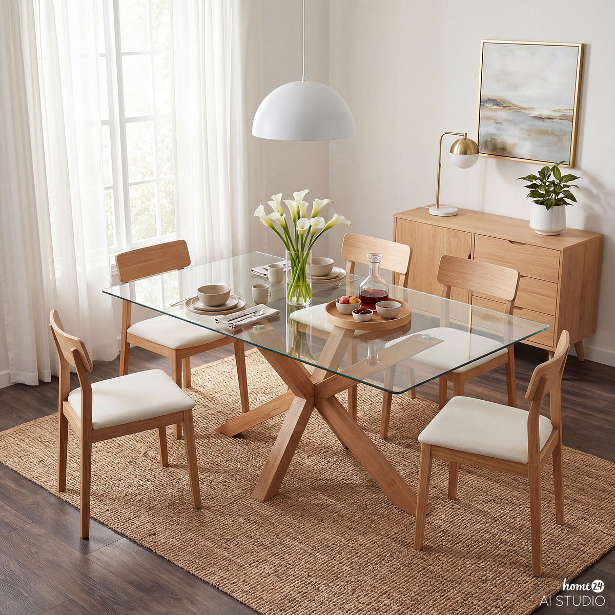 ESSTISCH rechteckig - Glas / Eiche massiv - Eiche - Eichefarben, Glas/Holz (90/160/76cm) - home24