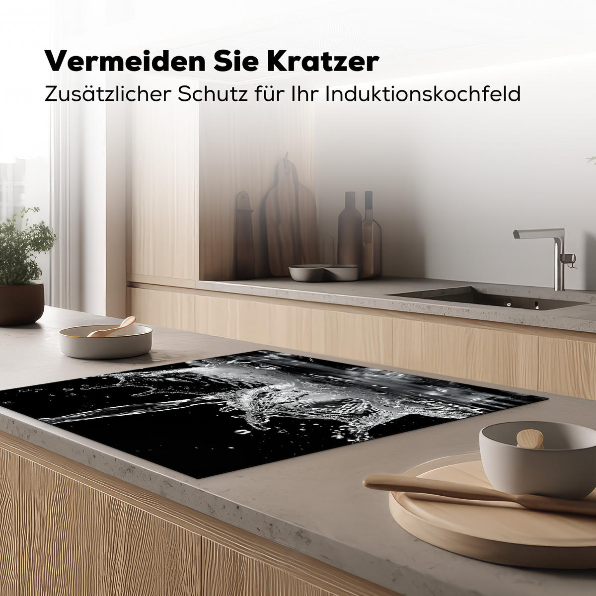 HERDABDECKPLATTE Wasser - Spritzwasser - Schwarz Induktionsmatte 78x78 cm - Schwarz, Kunststoff (78/78/0.2cm) - MuchoWow
