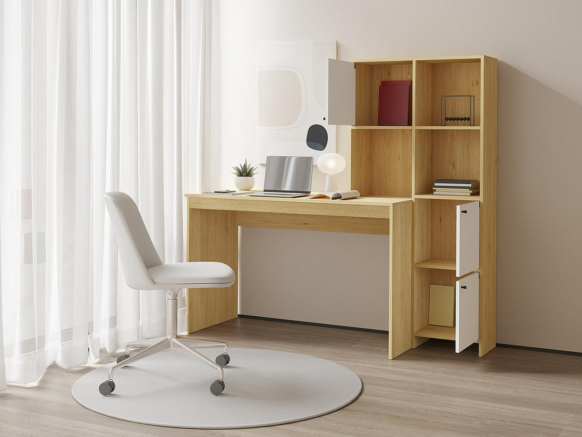 SCHREIBTISCH mit 3 Schränken & 3 Ablagefächern - Holzfarben & Weiß - ALIOBINI - Naturfarben, Holz (51.5/156.8/146.8cm) - Vente-Unique