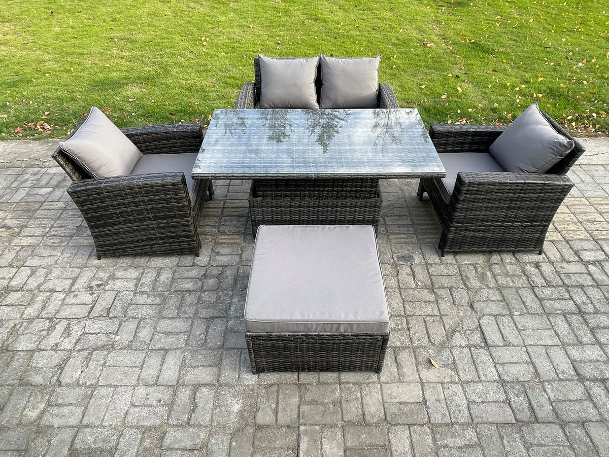 GARTENSOFA mit hoher Rückenlehne Polyrattan Dunkelgrau Gemischt - Dunkelgrau, Metall - Fimous