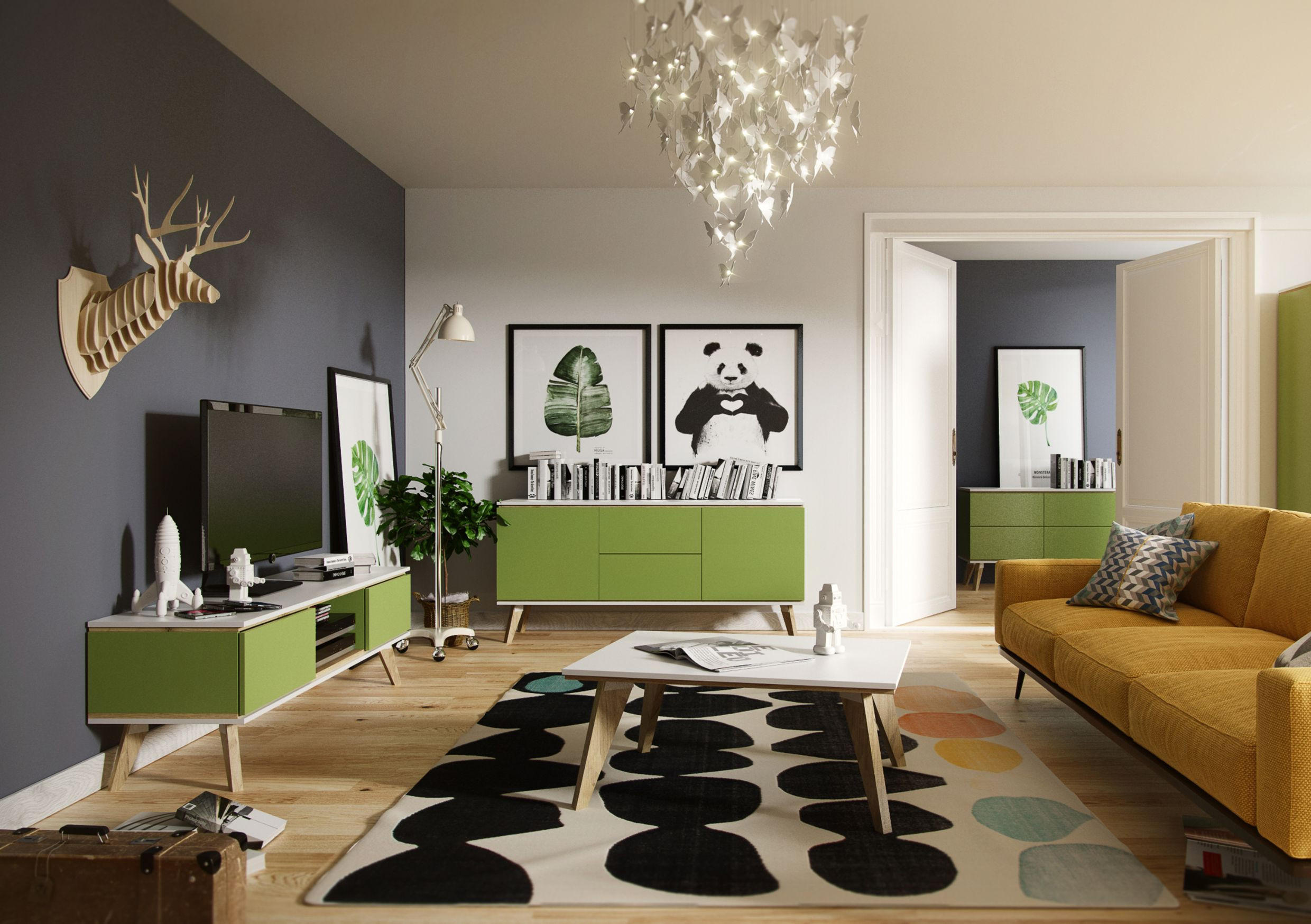 Thumbnail - Skandica Tv-Schrank, Grün, Holzwerkstoff, 160x45x50 cm, Wohnzimmer, Wohnwände, Lowboards, Lowboards stehend