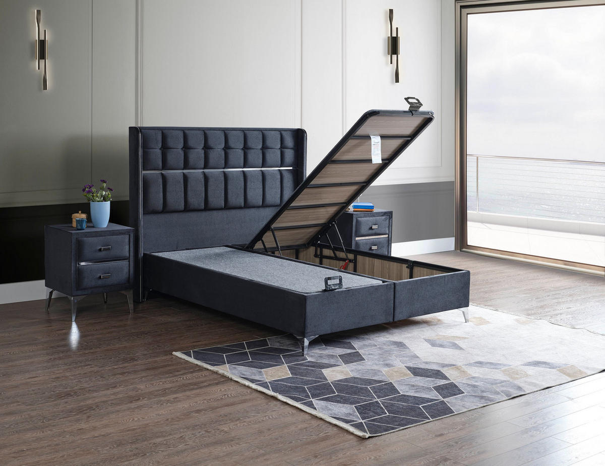 POLSTERBETT-SET Ocean 160x200 Anthrazit - Bett inkl. Matratze - Anthrazit, Metall (160/200cm) - Villa Möbel