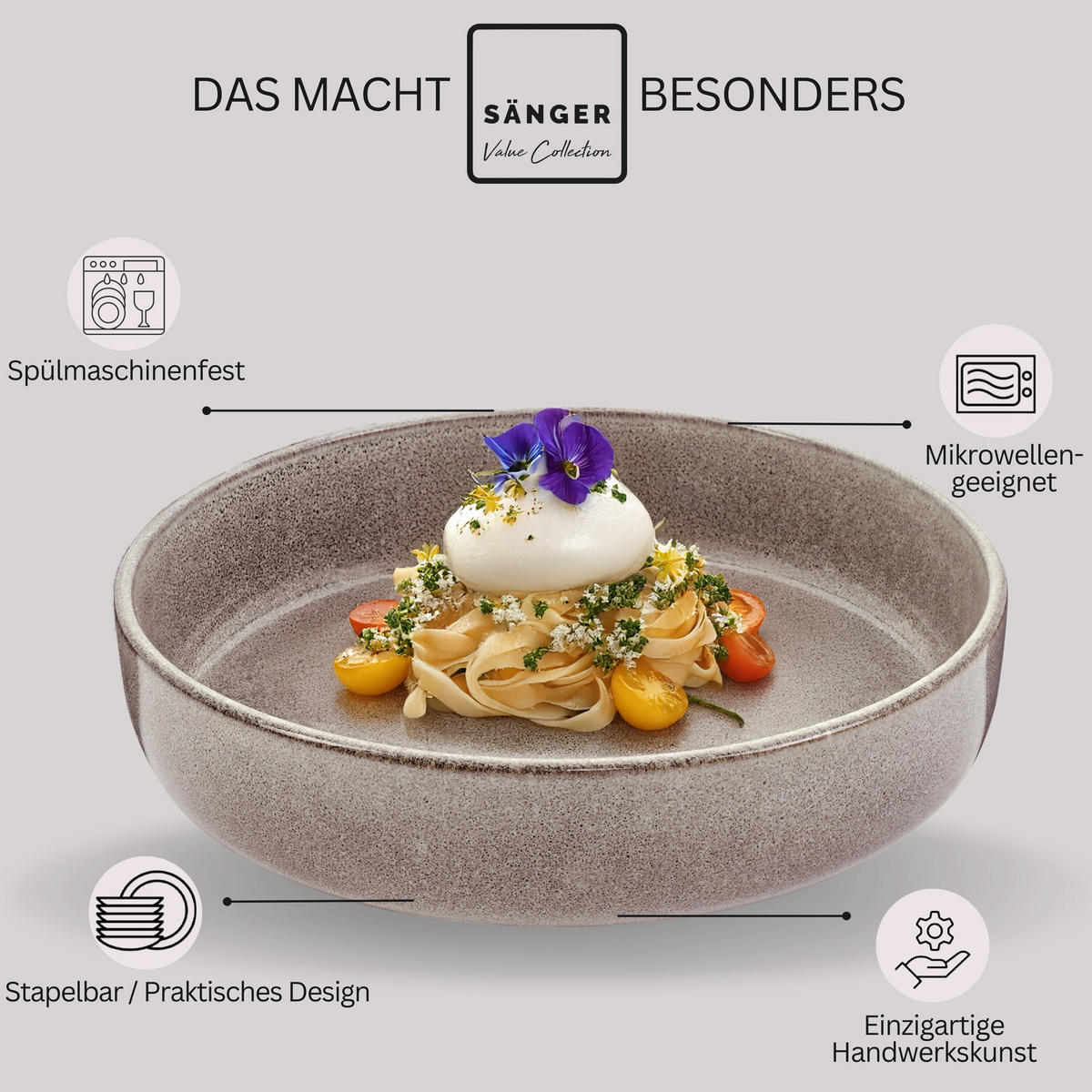 PASTASCHALEN SET KAIRO CLAY - 4 teilig aus Steingut - Grau, Keramik (26.5cm) - Sänger