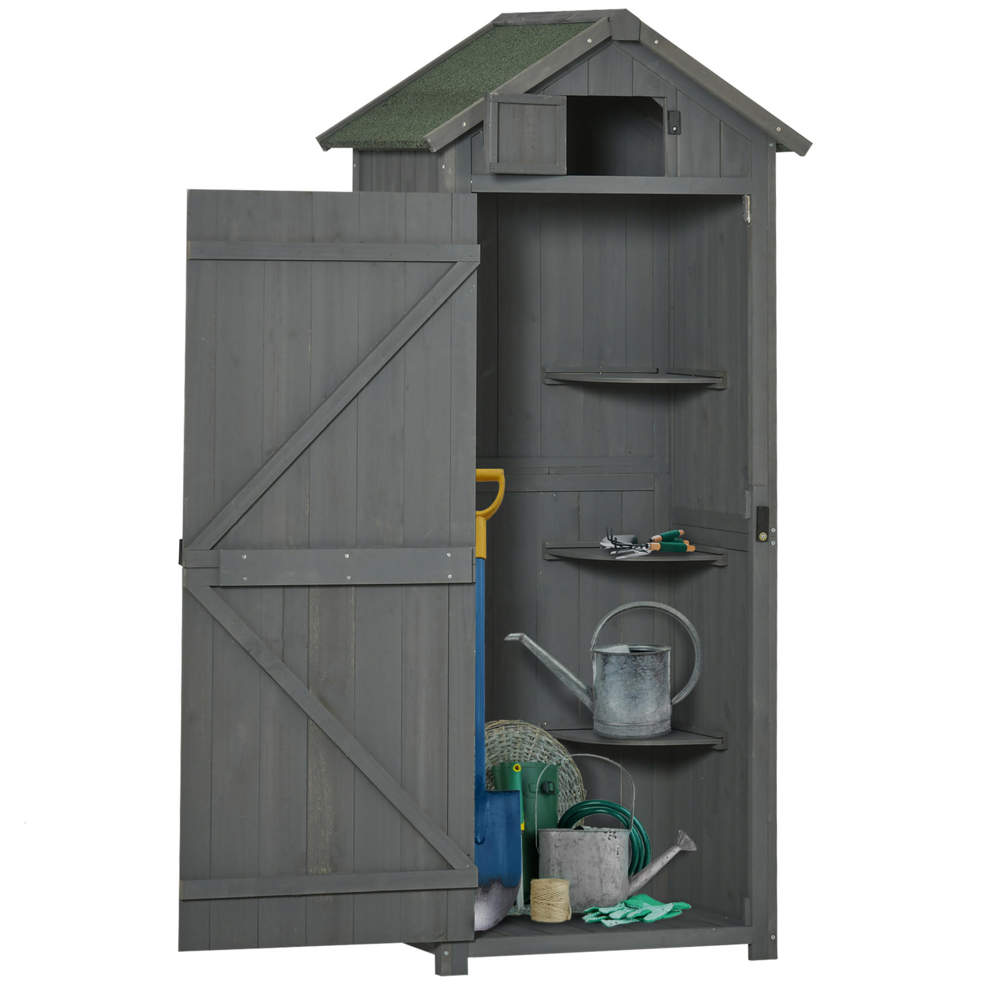 GARTENSCHRANK aus Holz 77x54,2x179cm in Grau mit Fenster - Grau, Holz (54.2/179/77cm) - Modfu