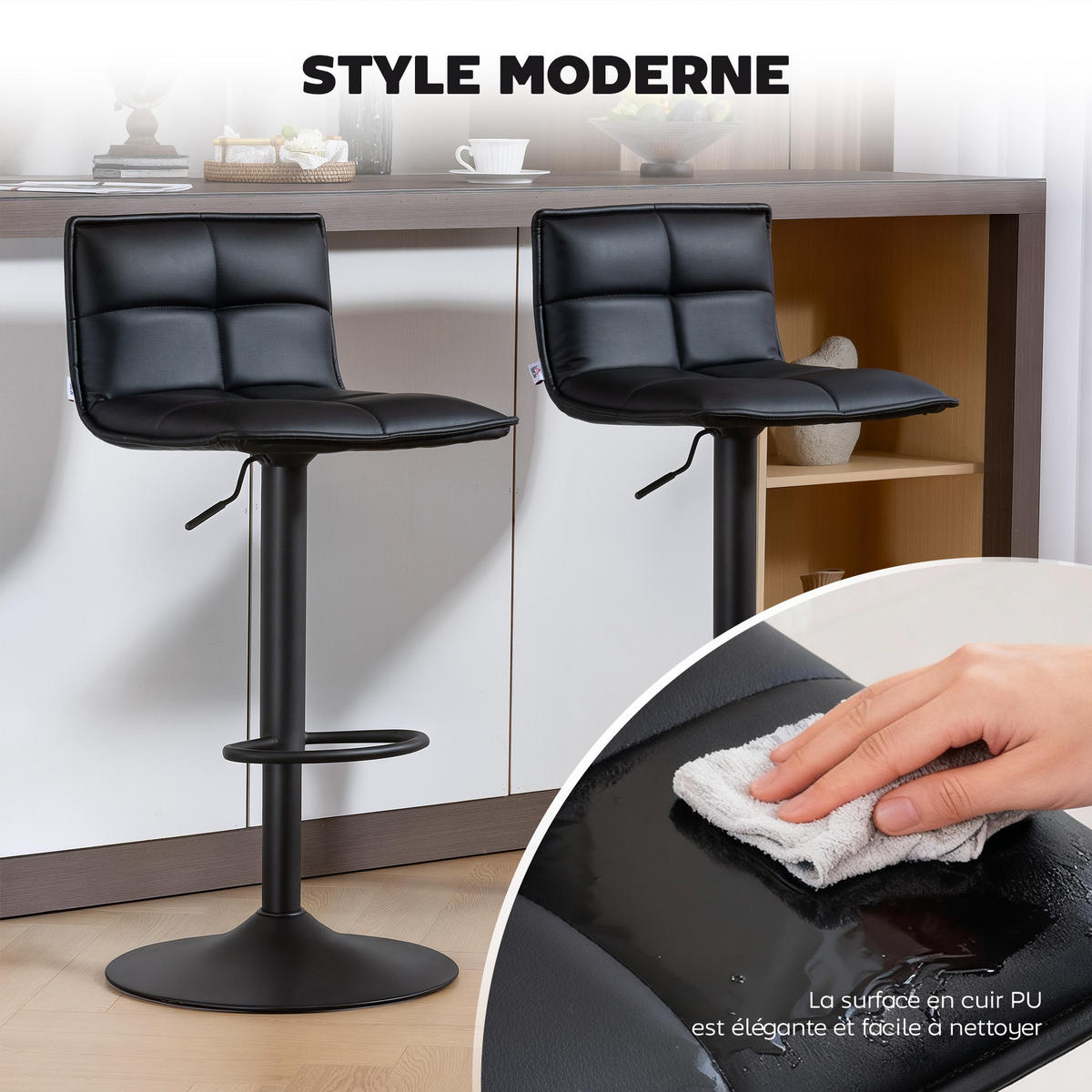 BARHOCKER 2er-Set DE-14804 höhenverstellbar & 360° schwenkbar Schwarz - Schwarz, Metall (44/106/45cm) - ComfortXL
