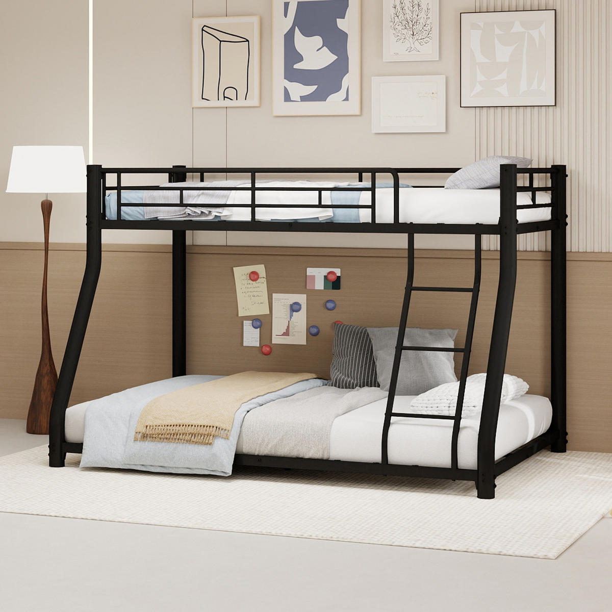 ETAGENBETT 90/190+140/190 mit Leiter und durchgehendem Geländer - Schwarz, Holzwerkstoff (90/190cm) - EVRYAE