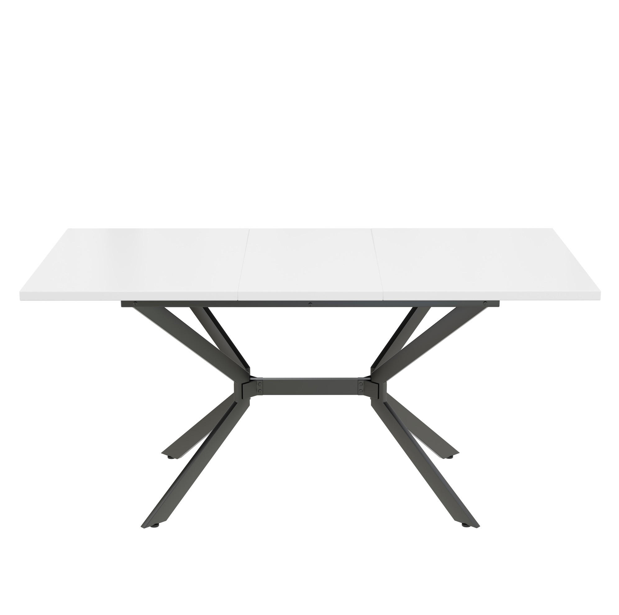 OKWISH JÍDELNÍ stůl 120–160/80 cm bílý z MDF s rozkládací deskou a kovovými nohami