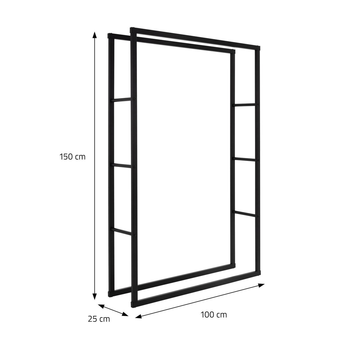 KAMINHOLZREGAL - Schwarz, Metall (25/150/100cm) - ML-DESIGN