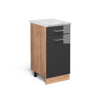 KÜCHENUNTERSCHRANK R-Line Anthrazit Hochglanz 40 cm AP Marmor - Honigeiche/Schwarz Hochglanz, Holzwerkstoff (40/81.6/60cm) - Vicco