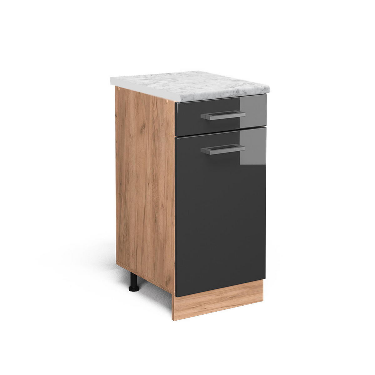 KÜCHENUNTERSCHRANK R-Line Anthrazit Hochglanz 40 cm AP Marmor - Honigeiche/Schwarz Hochglanz, Holzwerkstoff (40/81.6/60cm) - Vicco