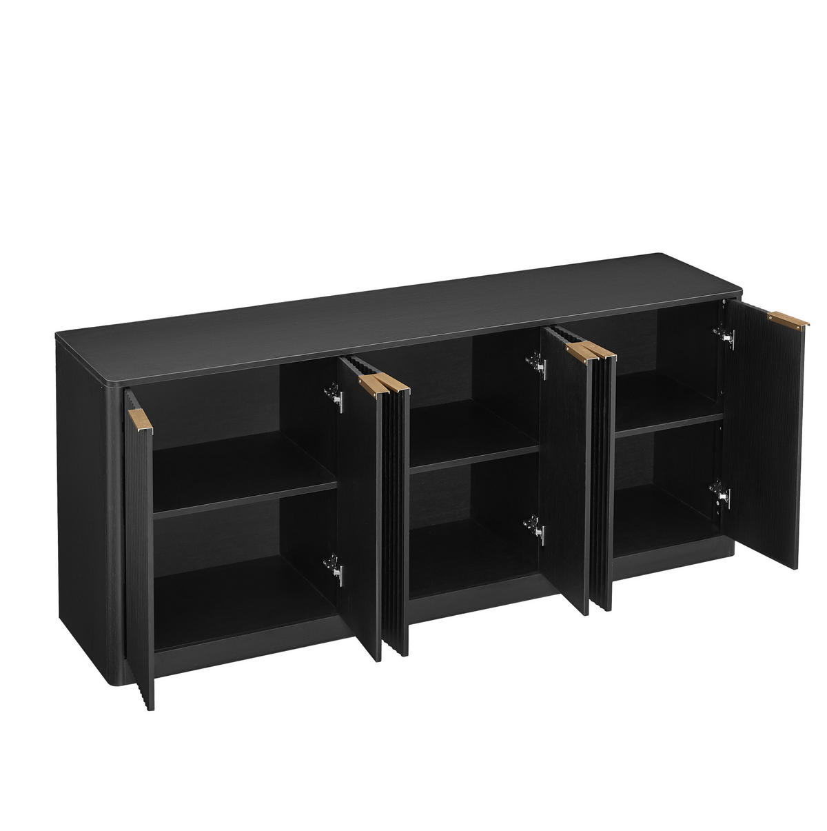 SIDEBOARD 170/40/70,5 cm in Schwarz mit 6 Türen und Wellenfront - Schwarz, Holzwerkstoff (170/70.5/40cm) - Flora Grace