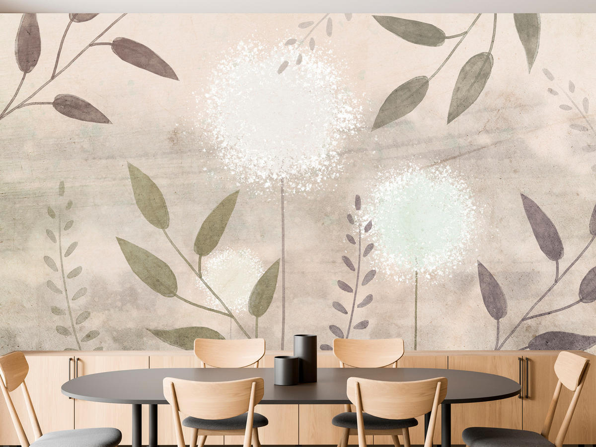 FOTOTAPETE Löwenzahn Blätter Retro 200x140 - Beige/Braun, Papier (200/140cm) - Muralo