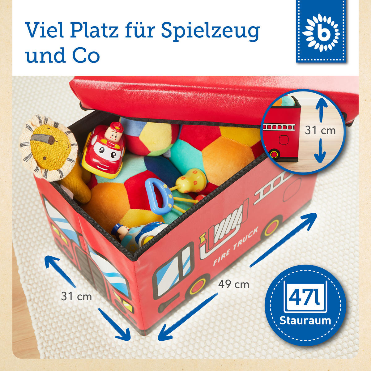 AUFBEWAHRUNGSBOX mit Deckel Kinder Feuer - Rot, Kunststoff (31/49cm) - Bieco Spielwaren