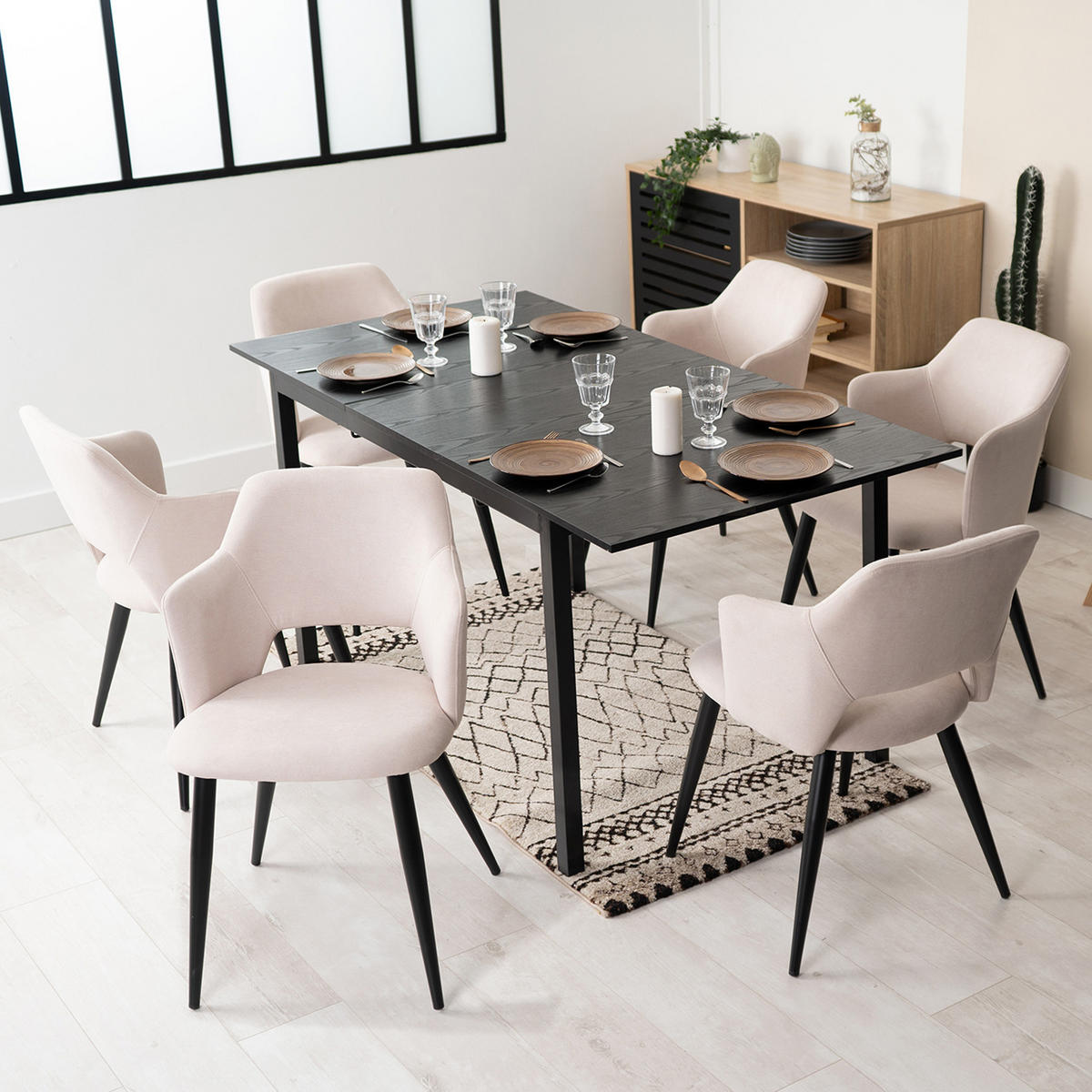 ESSZIMMERSTUHL in Eisen Webstoff - Beige, Metall (45/81/46cm) - Meubles Cosy