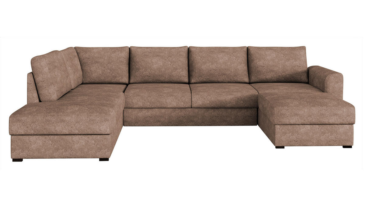 WOHNLANDSCHAFT Wilma, Seite: Links - Hellbraun/Schwarz, Holz/Textil (305/85/188cm) - MIRJAN24