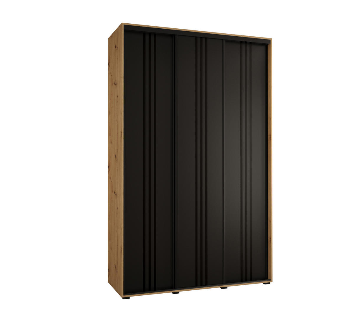SCHWEBETÜRENSCHRANK 235,2/160/60 3-türig - Schwarz/Eiche Artisan, Holz/Metall (160/235/60cm) - Abiks Möbel