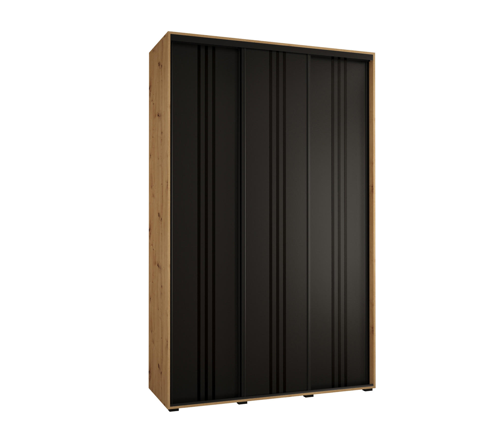 Abiks Möbel SCHWEBETÜRENSCHRANK Eiche Artisan, Schwarz, Schwarz 150cm × 60cm × 235cm