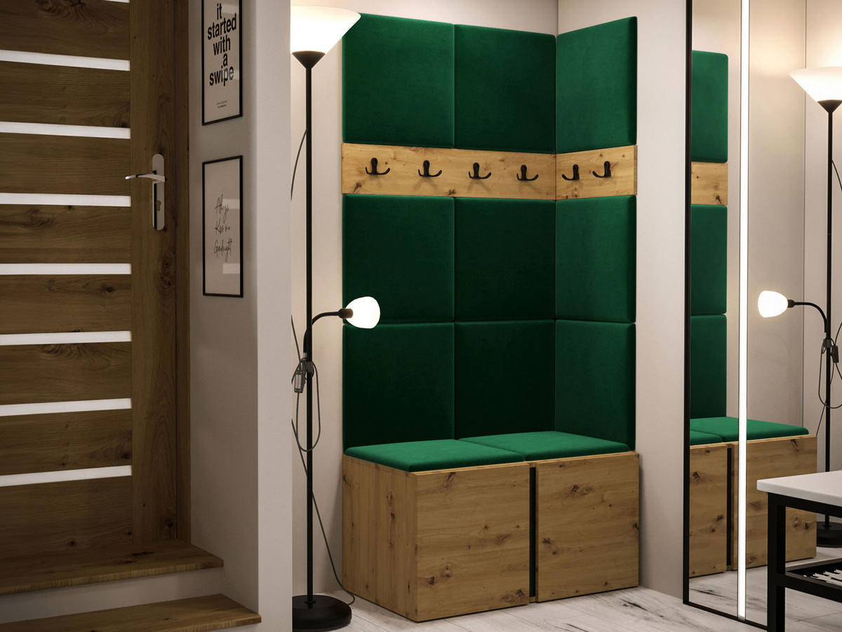 GARDEROBEN-SET Orion I - Eiche Artisan/Grün, Holzwerkstoff/Kunststoff (84/186/46cm) - MIRJAN24
