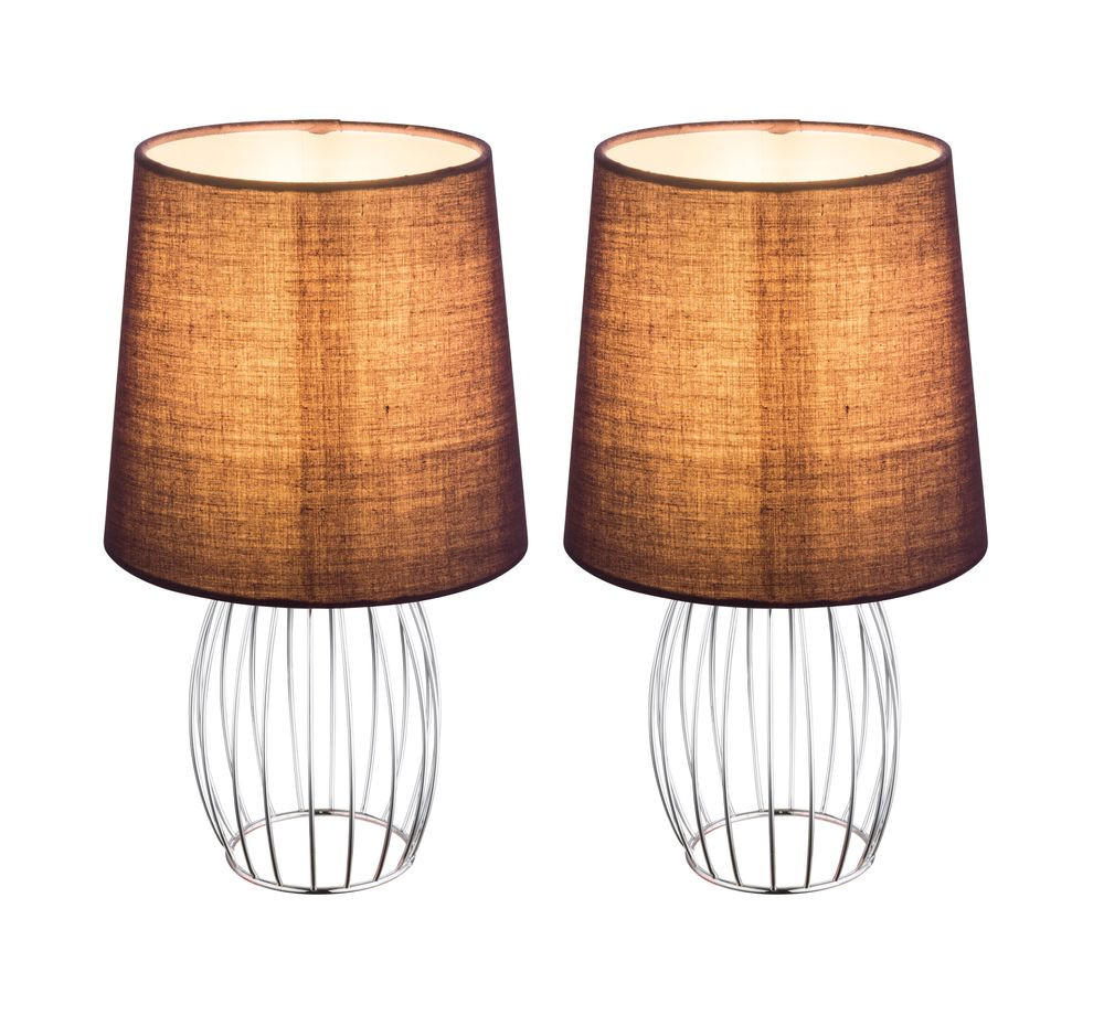 TISCHLEUCHTE Metall Textil Silber Chrom 2er Set - Silberfarben, Metall (16/16/29cm) - Globo Lighting