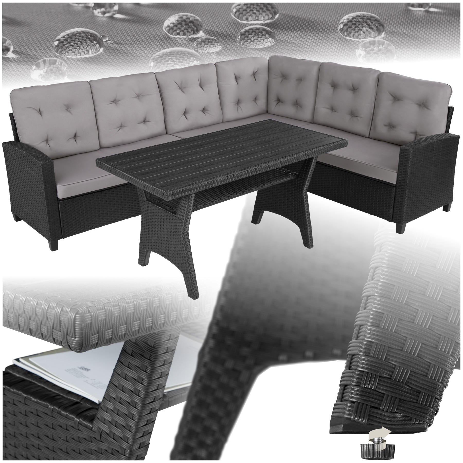 RATTANLOUNGE Catania,Tisch mit Schraubfüßen,schwarz - Schwarz, Kunststoff - tectake