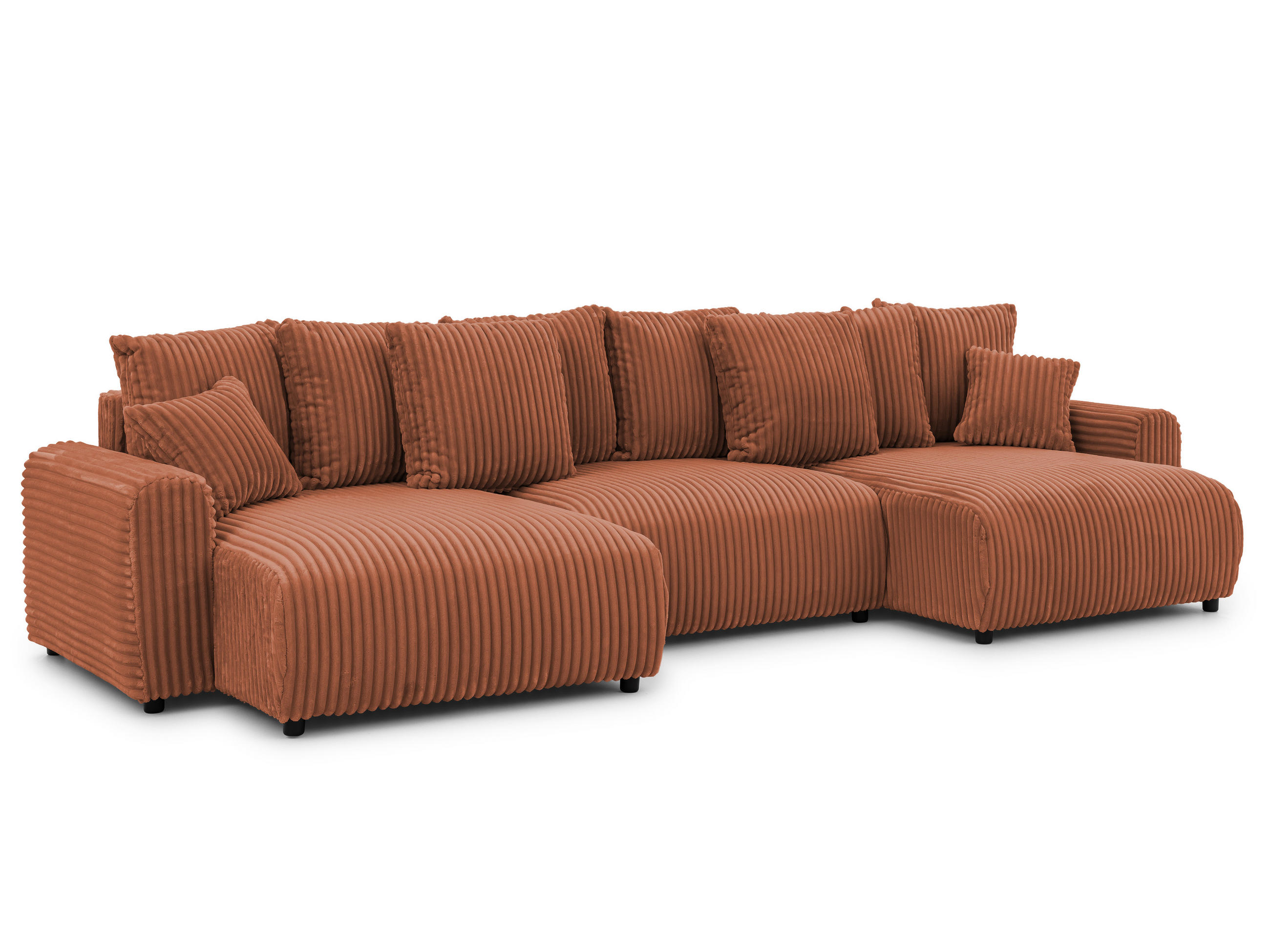 WOHNLANDSCHAFT Calma mit Schlaffunktion und Bettkasten im Bumpy-Design aus weichem Terrakotta Plüschcord - Beige/Terracotta, Holz/Textil (336/88/140cm) - S-Style